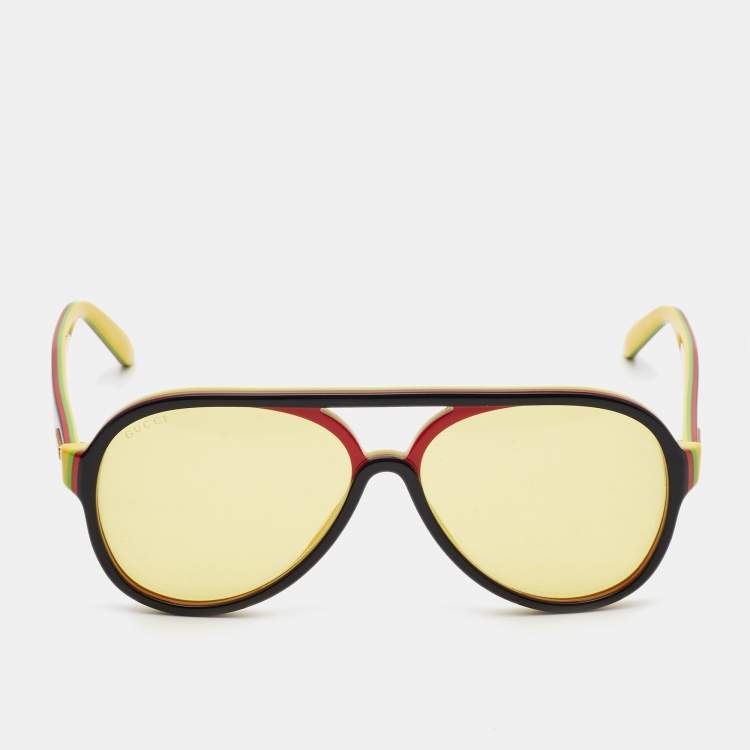 Gucci Yellow Multicolor Tinted GG0270S Pilot Sunglasses Gucci The Luxury Closet