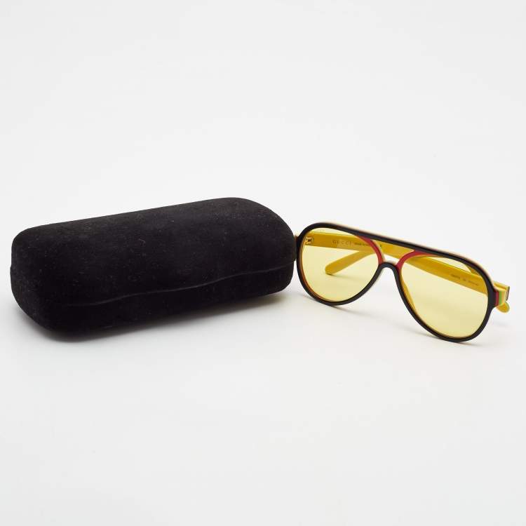 Pre Owned Gucci Yellow/Multicolor Tinted GG0270S Pilot Sunglasses 