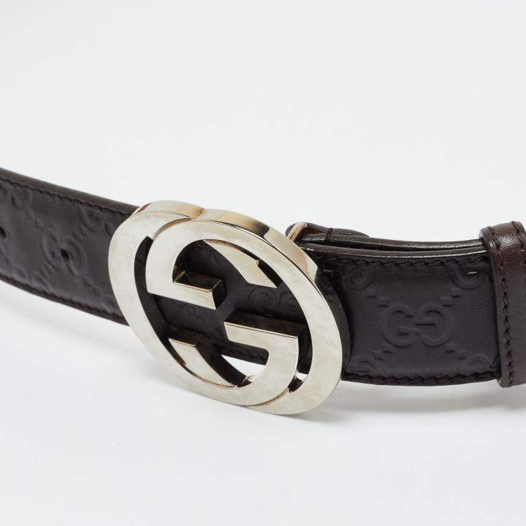 Pre Owned Gucci Dark Brown Guccissima Leather Interlocking G Belt 110CM