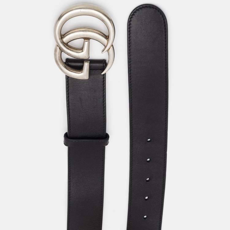 Pre Owned Gucci Black Leather GG Marmont Belt 105CM