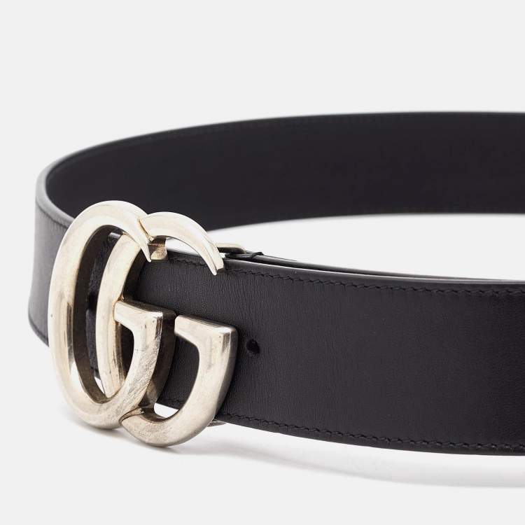 Pre Owned Gucci Black Leather GG Marmont Belt 105CM
