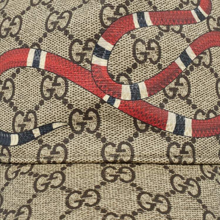 Pre Owned Gucci Beige GG Snake Print Canvas & Mesh Baseball Cap S