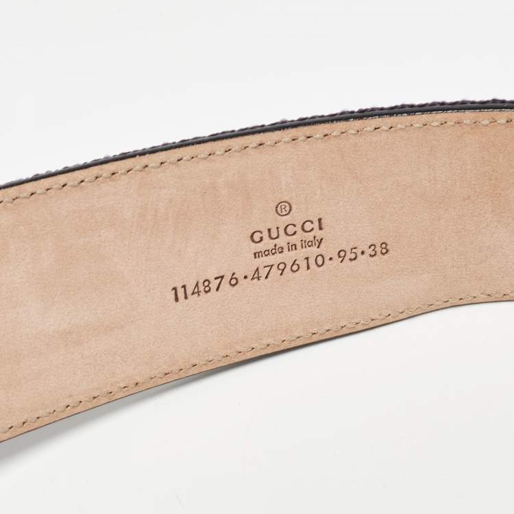 Pre Owned Gucci Purple/Plum Web Fabric and Leather Interlocking G Buckle Belt 95CM