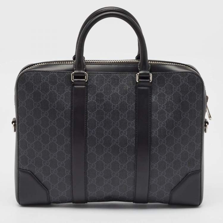 Pre Owned Gucci Black GG Supreme Canvas and Leather Briefcase Bag