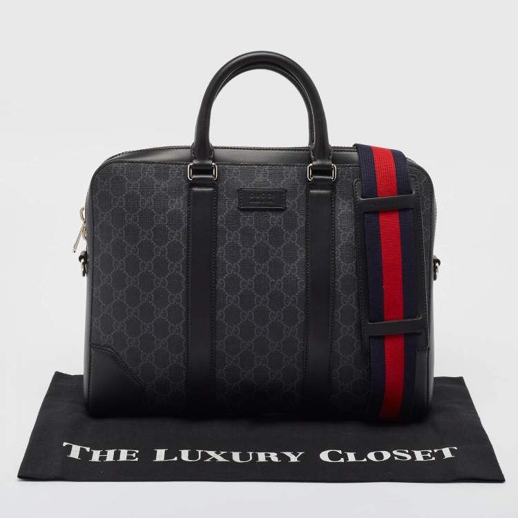Pre Owned Gucci Black GG Supreme Canvas and Leather Briefcase Bag