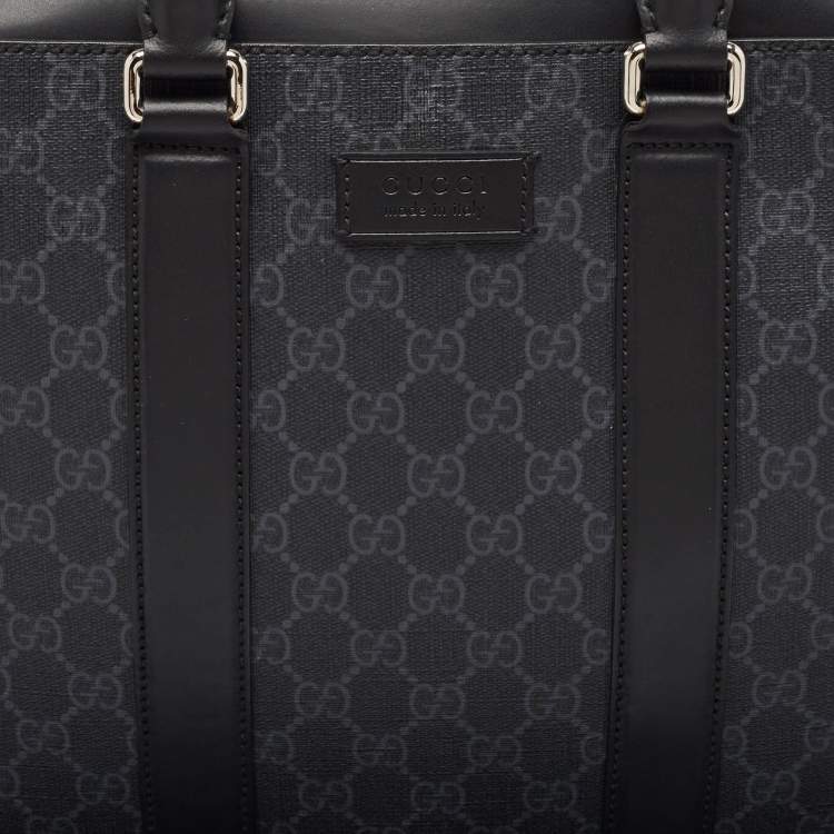 Pre Owned Gucci Black GG Supreme Canvas and Leather Briefcase Bag