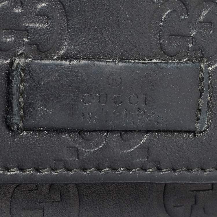 Pre Owned Gucci Black Microguccissima Leather Logo Trifold Wallet