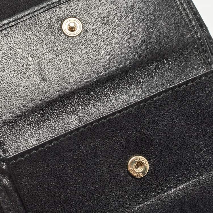 Pre Owned Gucci Black Microguccissima Leather Logo Trifold Wallet