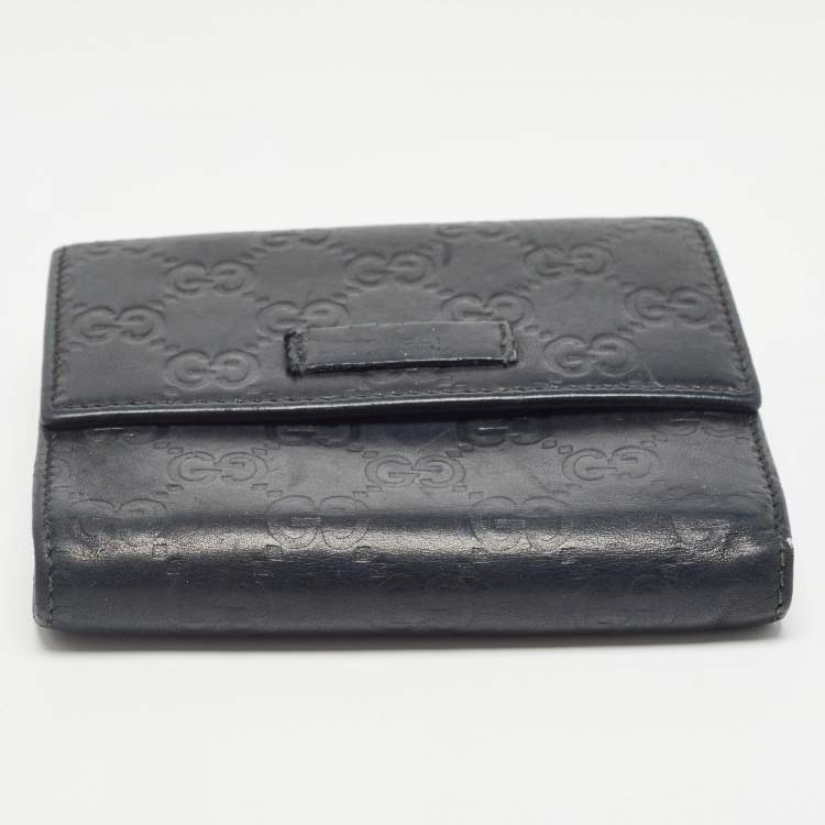 Pre Owned Gucci Black Microguccissima Leather Logo Trifold Wallet
