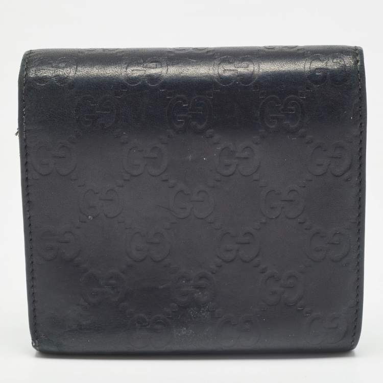 Pre Owned Gucci Black Microguccissima Leather Logo Trifold Wallet
