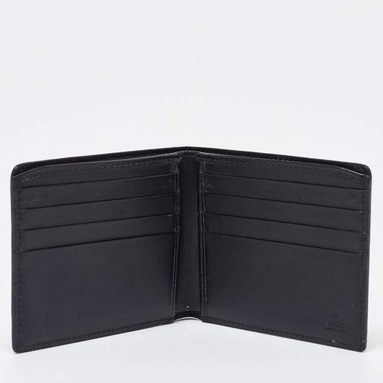 Pre Owned Gucci Black GG Supreme Canvas Snake Bifold Wallet 
