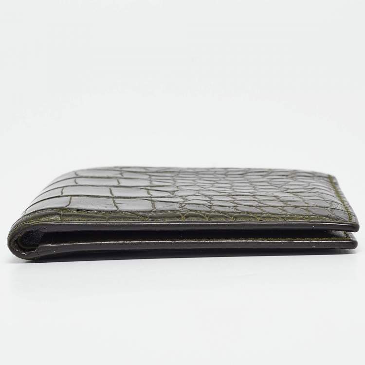 مملوكة مسبقًا Gucci Green Crocodile Bifold Compact Wallet