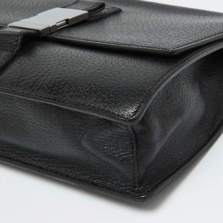 Pre Owned Gucci Black Leather Flap Wristlet Pouch