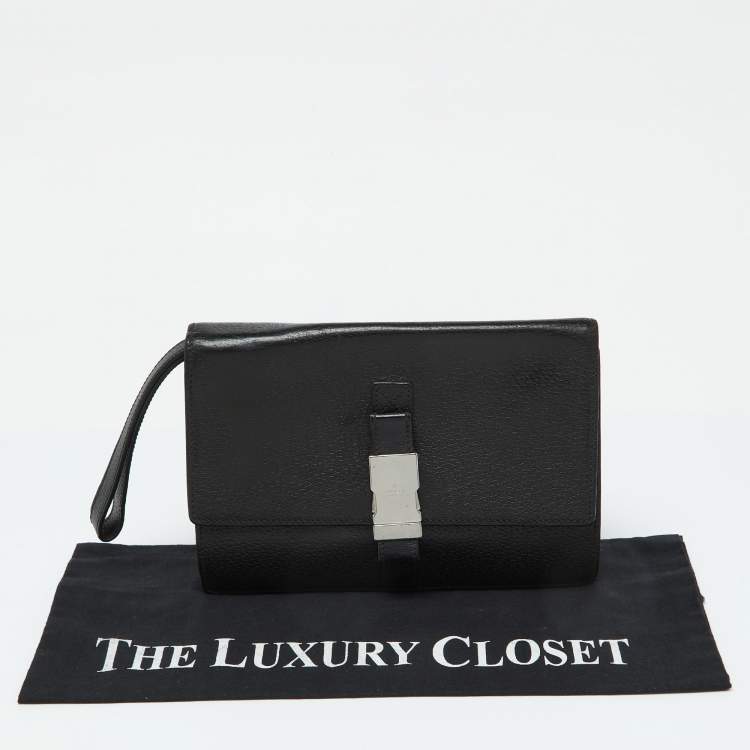 Pre Owned Gucci Black Leather Flap Wristlet Pouch