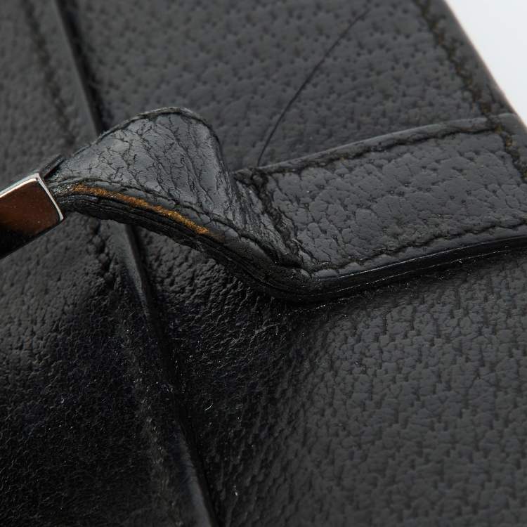 Pre Owned Gucci Black Leather Flap Wristlet Pouch