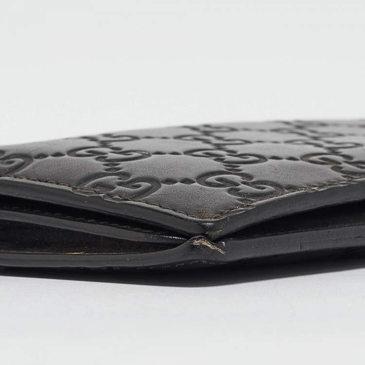 Pre Owned Gucci Black Guccissima Leather Bifold Long Wallet