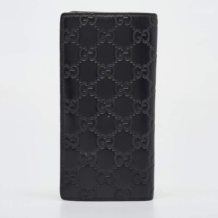 Pre Owned Gucci Black Guccissima Leather Bifold Long Wallet