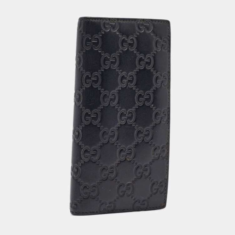 Pre Owned Gucci Black Guccissima Leather Bifold Long Wallet