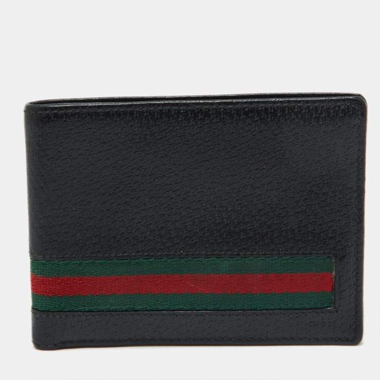 Pre Owned Gucci Black Leather Web Bifold Wallet