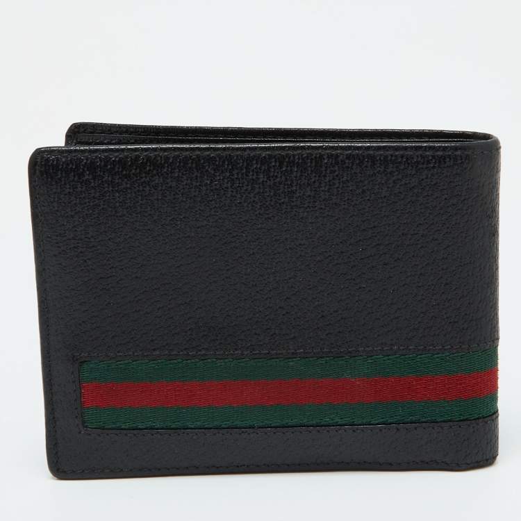 Pre Owned Gucci Black Leather Web Bifold Wallet