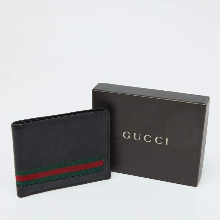 Pre Owned Gucci Black Leather Web Bifold Wallet