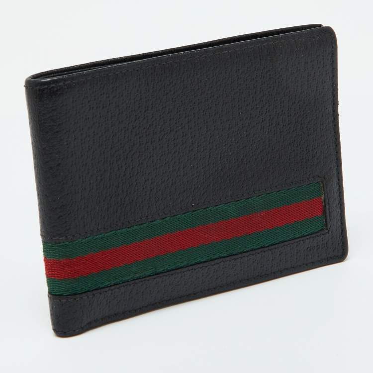Pre Owned Gucci Black Leather Web Bifold Wallet