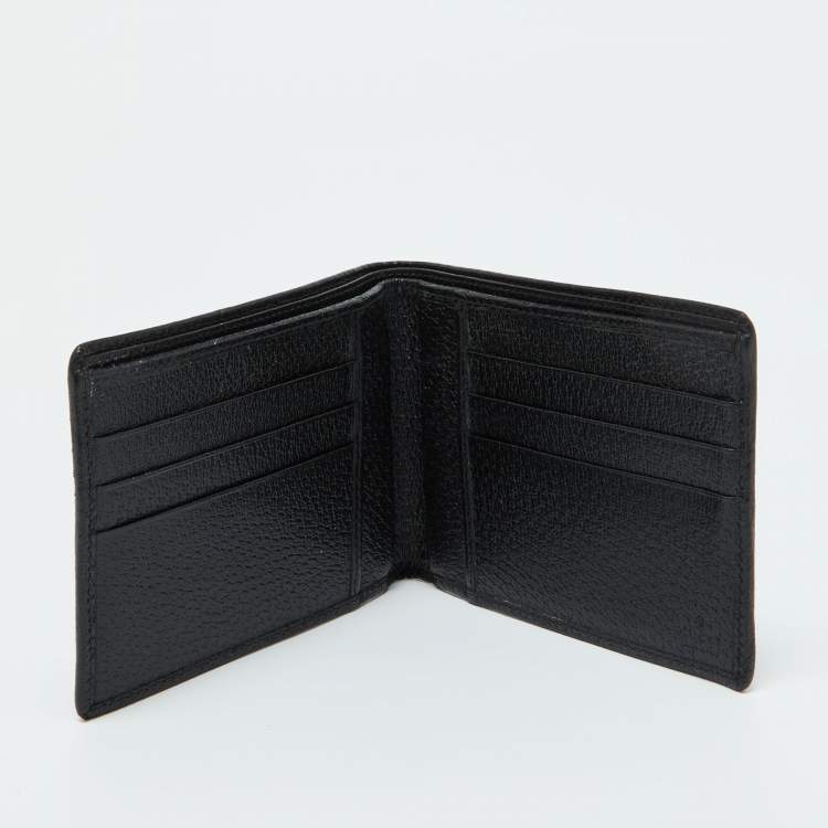 Pre Owned Gucci Black Leather Web Bifold Wallet