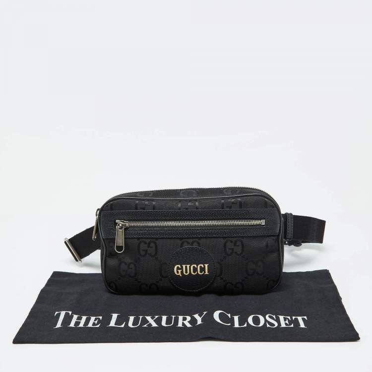 Pre Owned Gucci Black GG Econyl Nylon and Leather Off the Grid Belt Bag