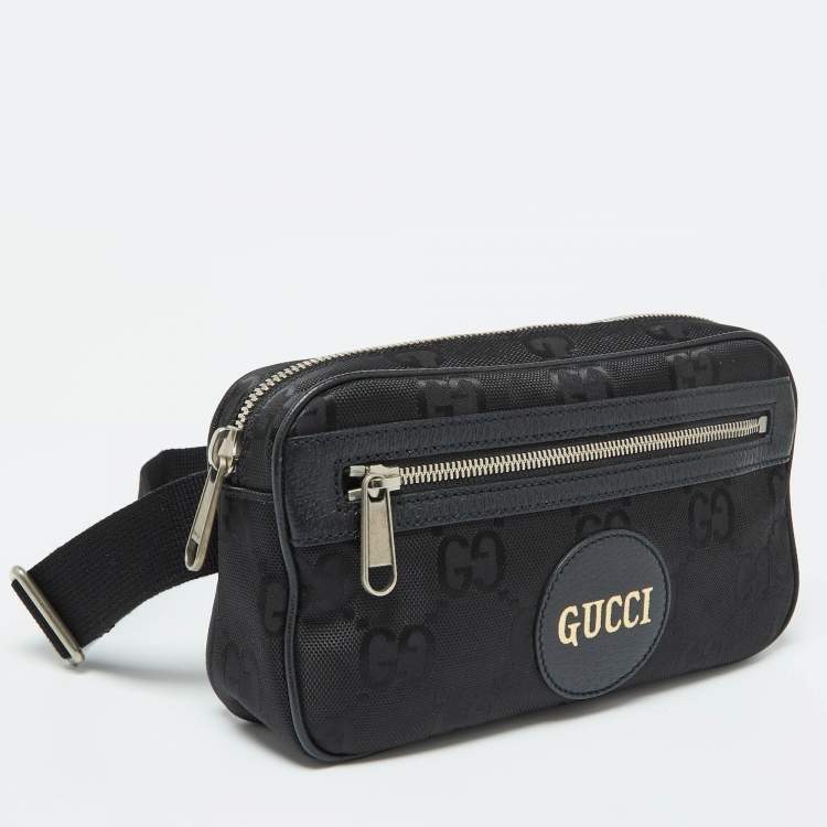 Pre Owned Gucci Black GG Econyl Nylon and Leather Off the Grid Belt Bag