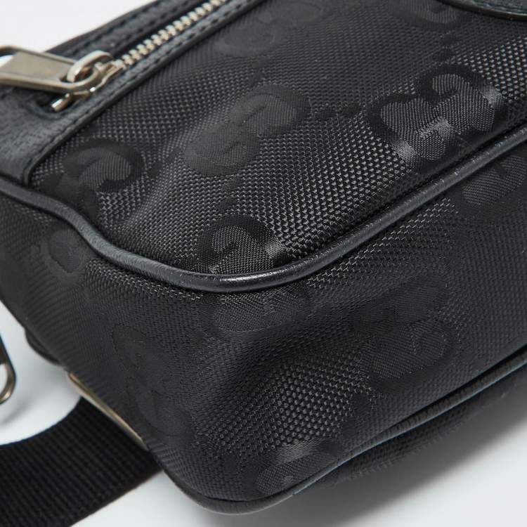 Pre Owned Gucci Black GG Econyl Nylon and Leather Off the Grid Belt Bag