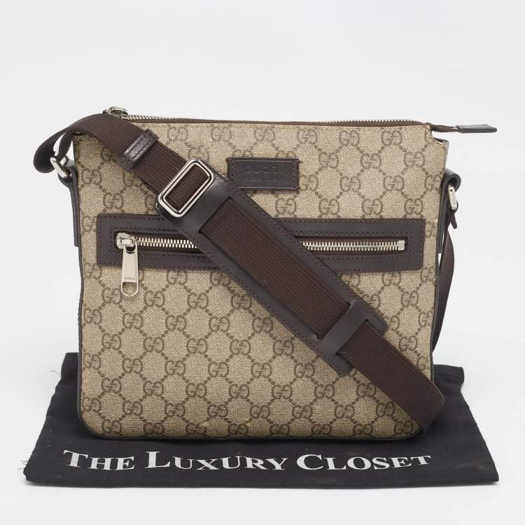 Pre Owned Gucci Beige/Brown GG Supreme Canvas and Leather Messenger Bag