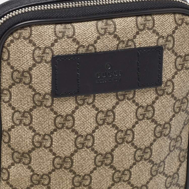 Pre Owned Gucci Black/Beige GG Supreme Canvas and Leather Double Belt Bag