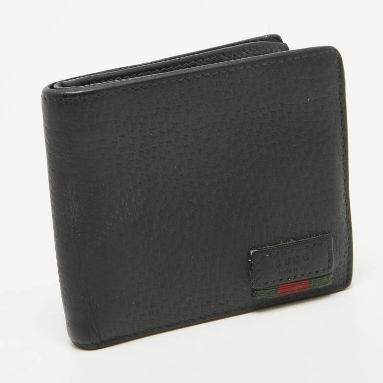 Pre Owned Gucci Black Leather Web Bifold Wallet