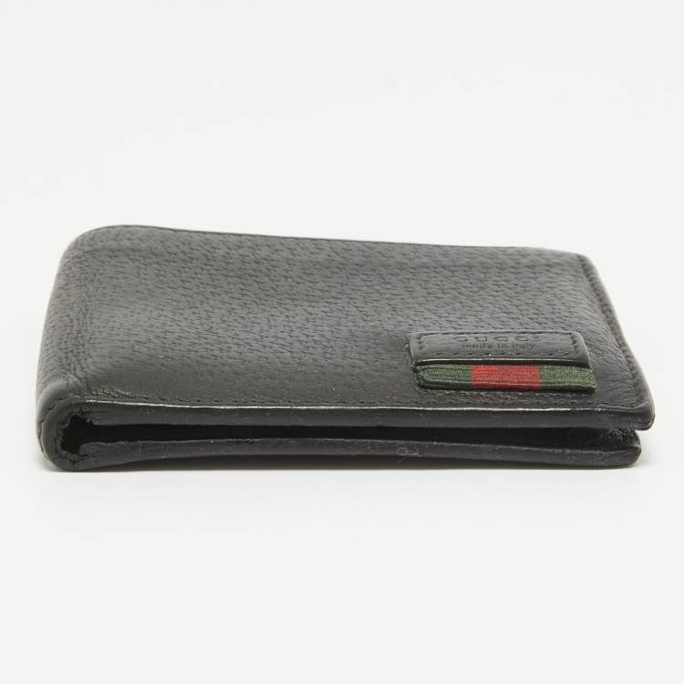 Pre Owned Gucci Black Leather Web Bifold Wallet