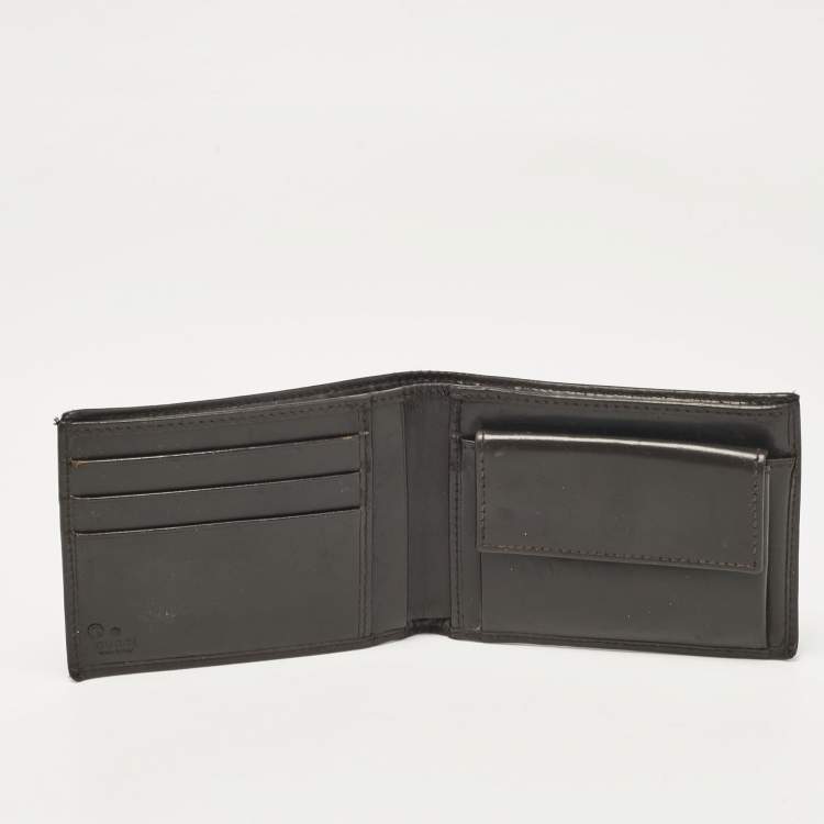 Pre Owned Gucci Dark Brown GG Canvas and Leather Bifold Wallet
