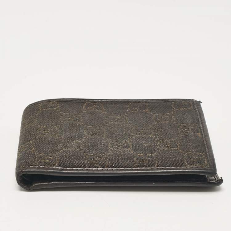 Pre Owned Gucci Dark Brown GG Canvas and Leather Bifold Wallet