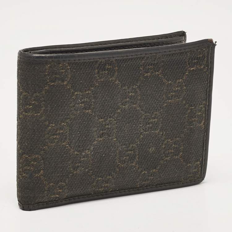 Pre Owned Gucci Dark Brown GG Canvas and Leather Bifold Wallet