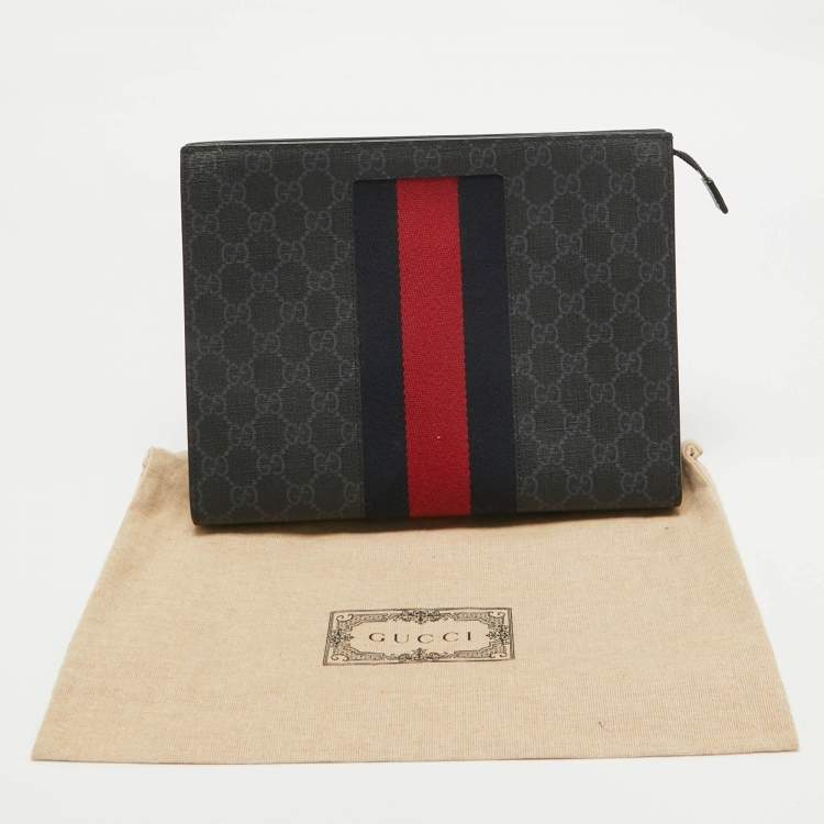 Pre Owned Gucci Black GG Supreme Canvas Web Zip Pouch