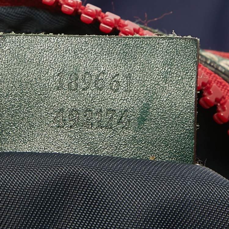 Pre Owned Gucci Red/Dark Blue Nylon Logo Travel Bag