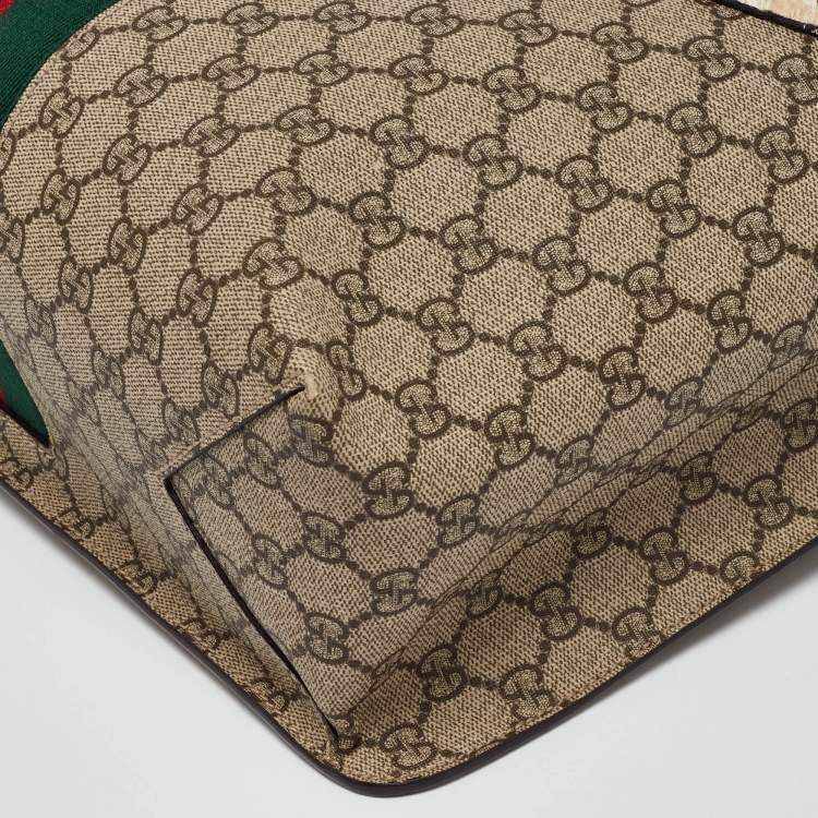 Pre Owned Gucci Beige GG Supreme Canvas and Leather Animalier Vertical Tote