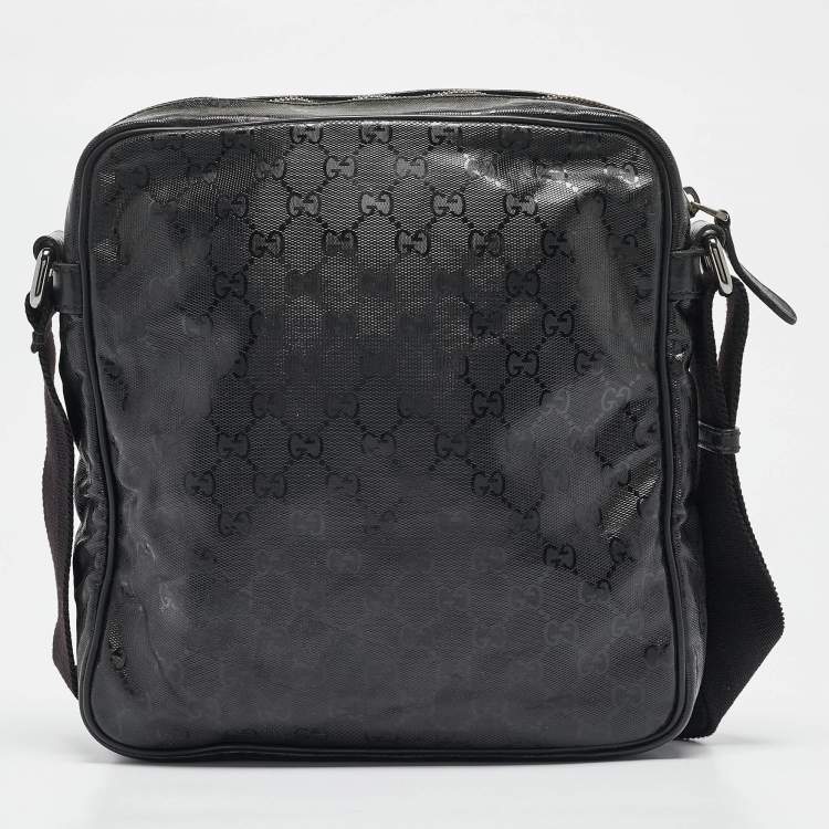 Pre Owned Gucci Black GG Imprime Canvas and Leather Messenger Bag