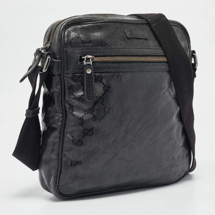 Pre Owned Gucci Black GG Imprime Canvas and Leather Messenger Bag