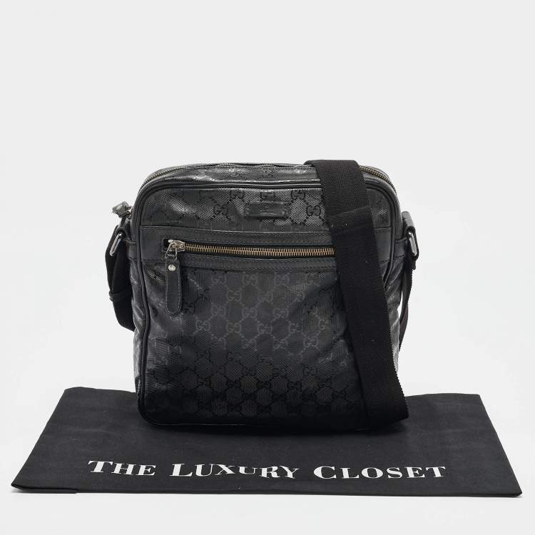 Pre Owned Gucci Black GG Imprime Canvas and Leather Messenger Bag