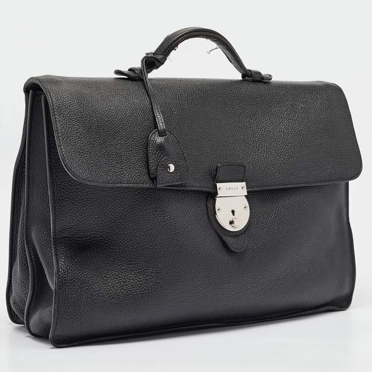 Pre Owned Gucci Black Soft Leather Business Briefcase