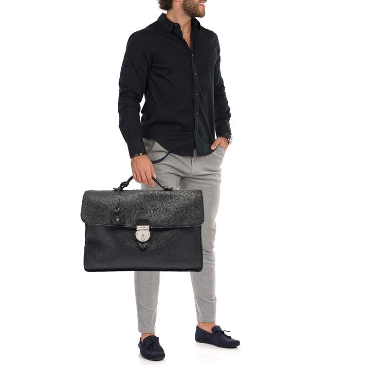 Pre Owned Gucci Black Soft Leather Business Briefcase