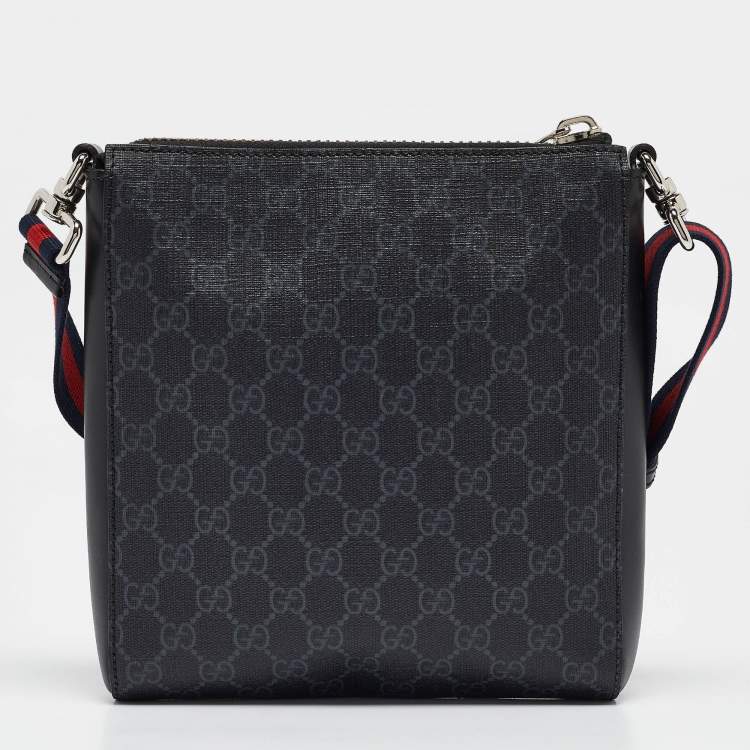 Pre Owned Gucci Black GG Supreme Canvas and Leather Small Web Messenger Bag