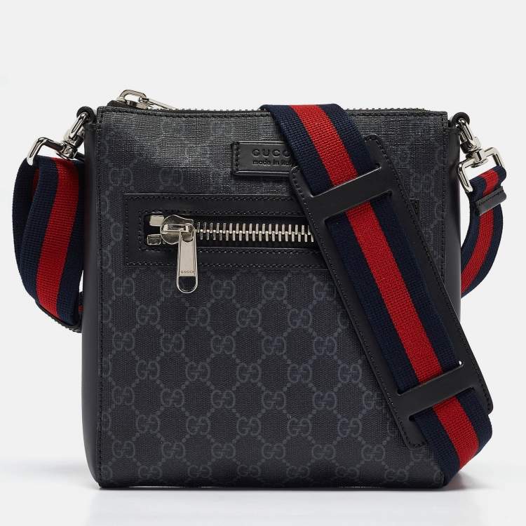 Gucci Black GG Supreme Canvas and Leather Small Web Messenger Bag Gucci The Luxury Closet