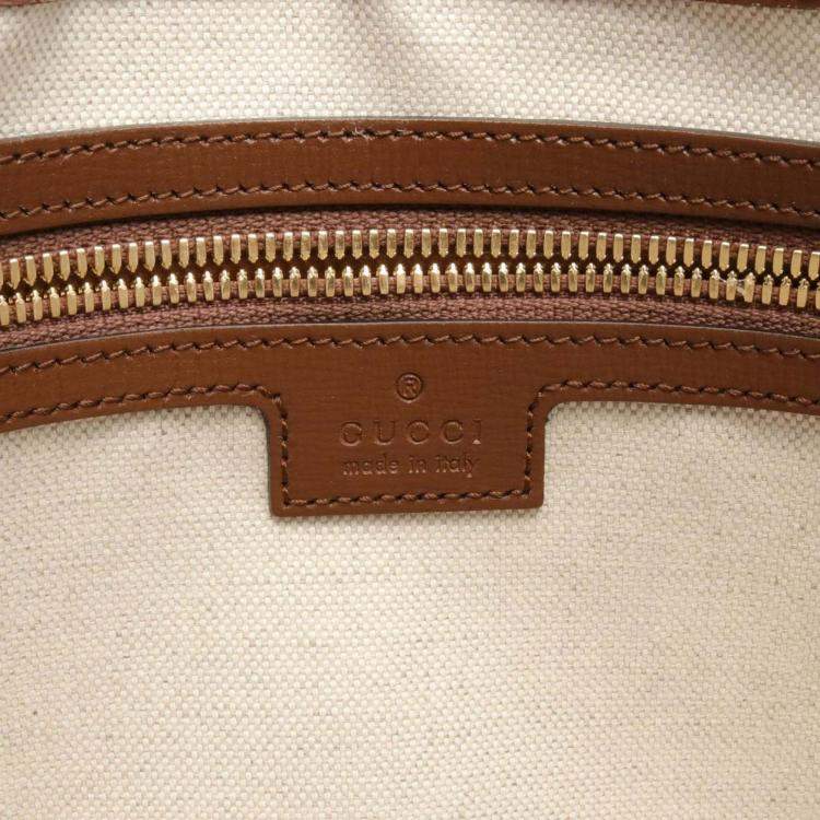 Pre Owned Gucci Beige Brown Coated Canvas Leather Interlocking GG Supreme Bag