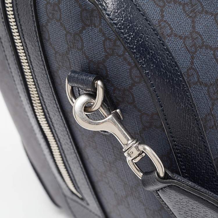 Pre Owned Gucci Navy Blue GG Supreme Canvas and Leather Medium Ophidia Duffel Bag