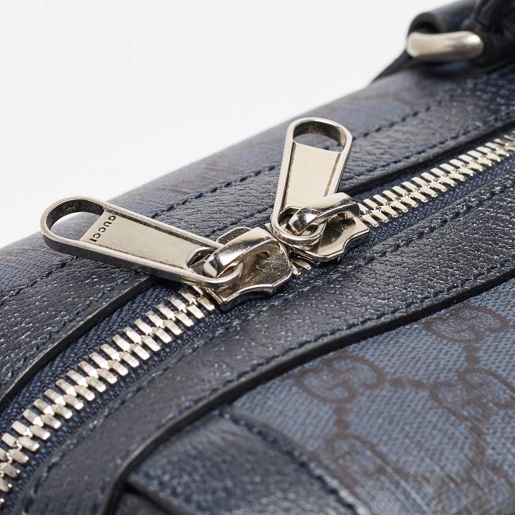 Pre Owned Gucci Navy Blue GG Supreme Canvas and Leather Medium Ophidia Duffel Bag